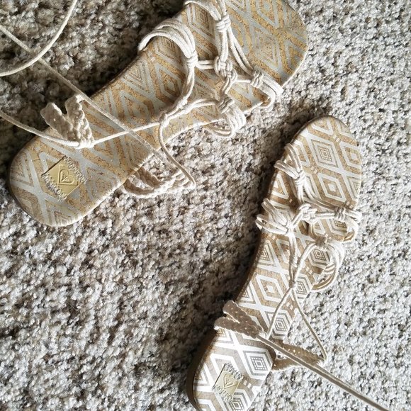 ROXY  WHITE GLADIATOR FLAT CORK SANDAL TIE SHOE 9 - Picture 6 of 9